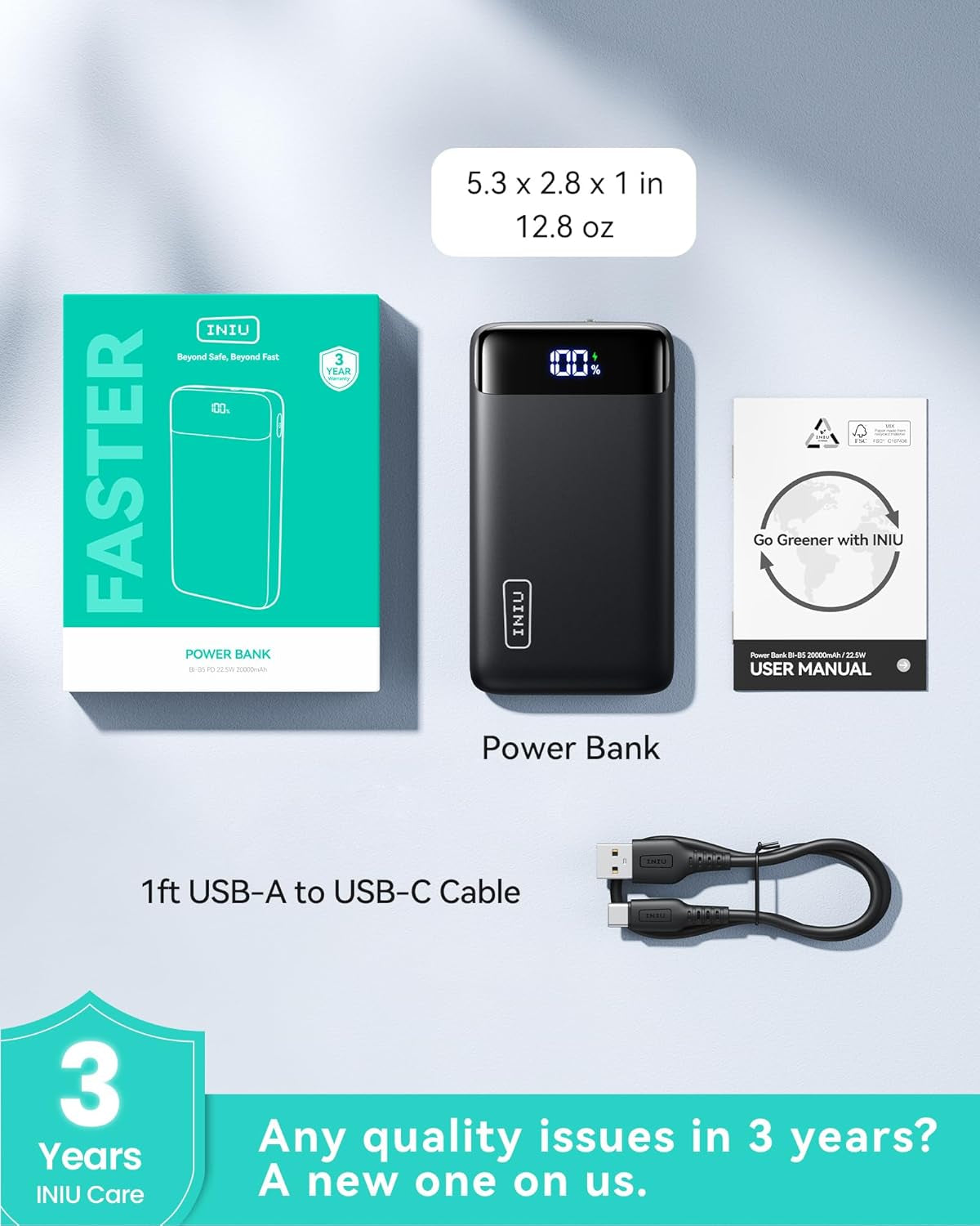 Portable Charger, 22.5W 20000Mah USB C in & Out Power Bank Fast Charging, PD 3.0+QC 4.0 LED Display Phone Battery Pack Compatible with Iphone 16 15 14 13 Pro Samsung S23 Google Ipad Tablet, Etc